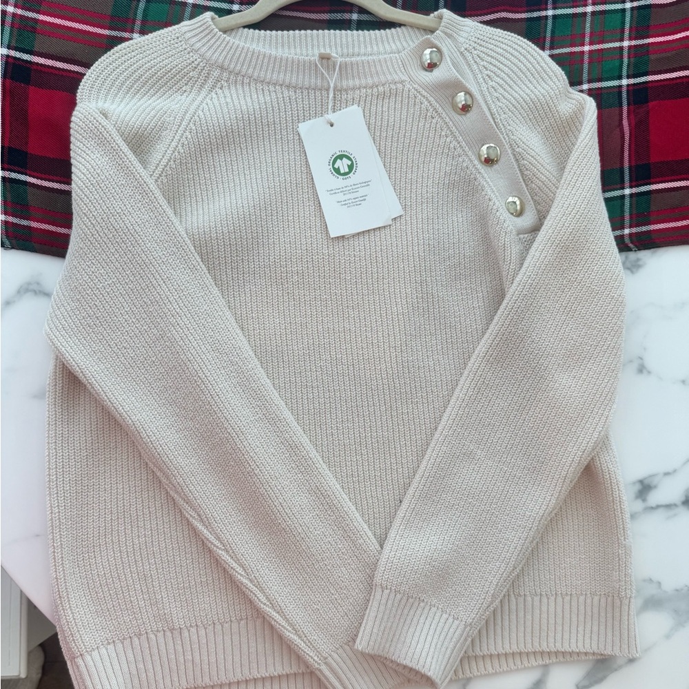 Sezane Light Beige Buttoned Sweater